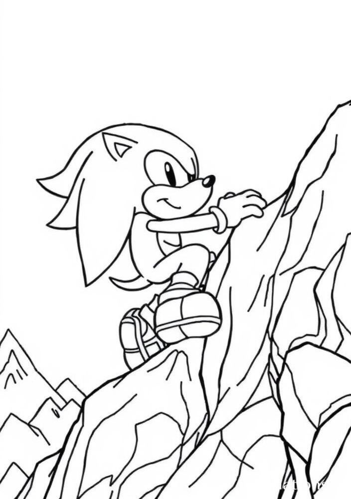 Desenho do Knuckles escalando uma montanha para colorir