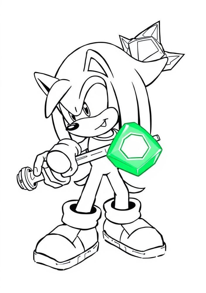 Desenho do Knuckles guardando a Esmeralda do Caos para colorir