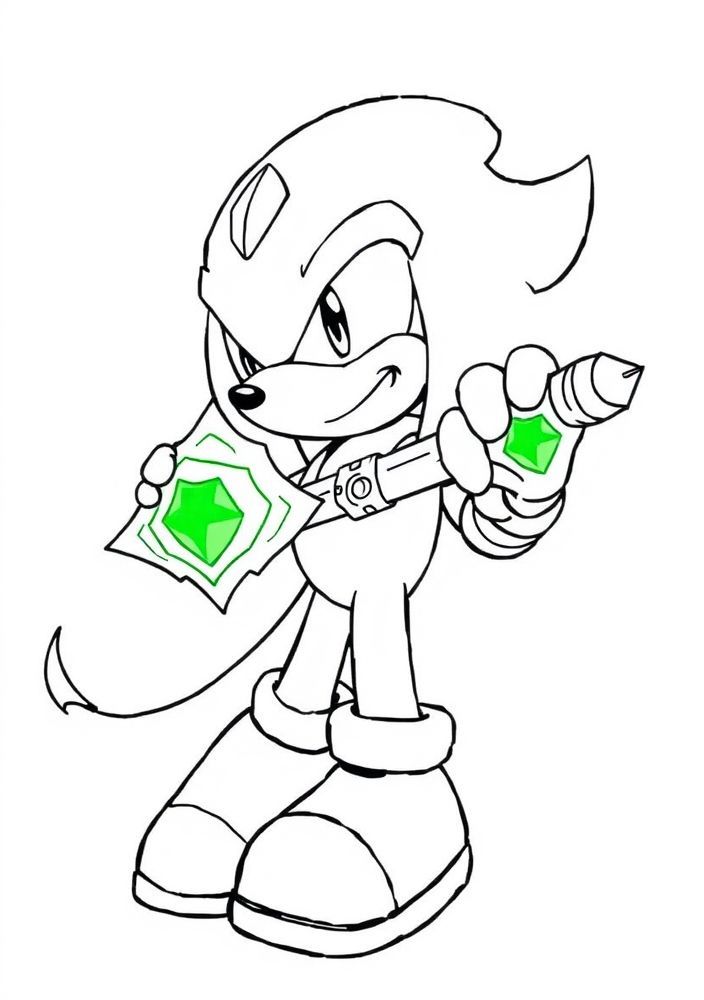 Desenho do Knuckles guardando a Esmeralda do Caos para colorir