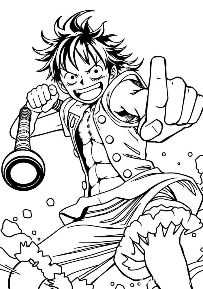 Desenho do Luffy fazendo a pose do 'Gomu Gomu no Bazooka' para colorir