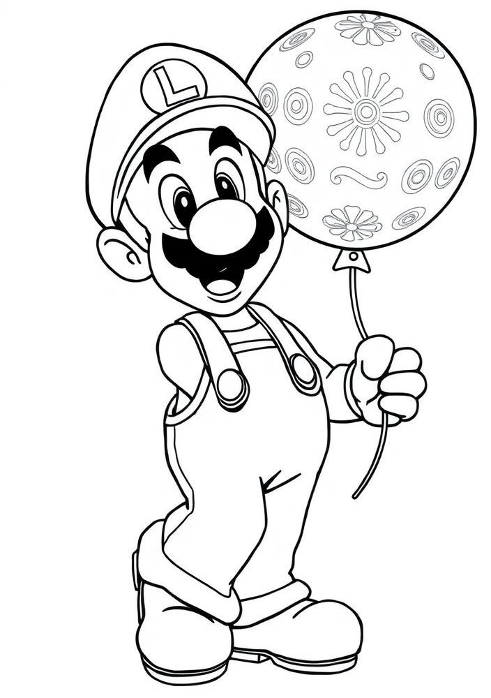Desenho do Luigi com um balão para colorir