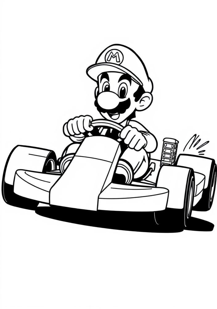 Desenho do Luigi em um kart para colorir
