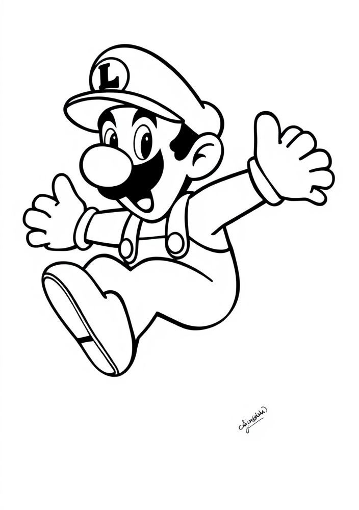 Desenho do Luigi saltando para colorir