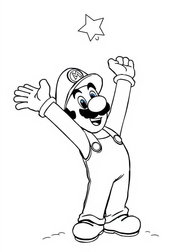 Desenho do Luigi tentando alcançar uma estrela para colorir
