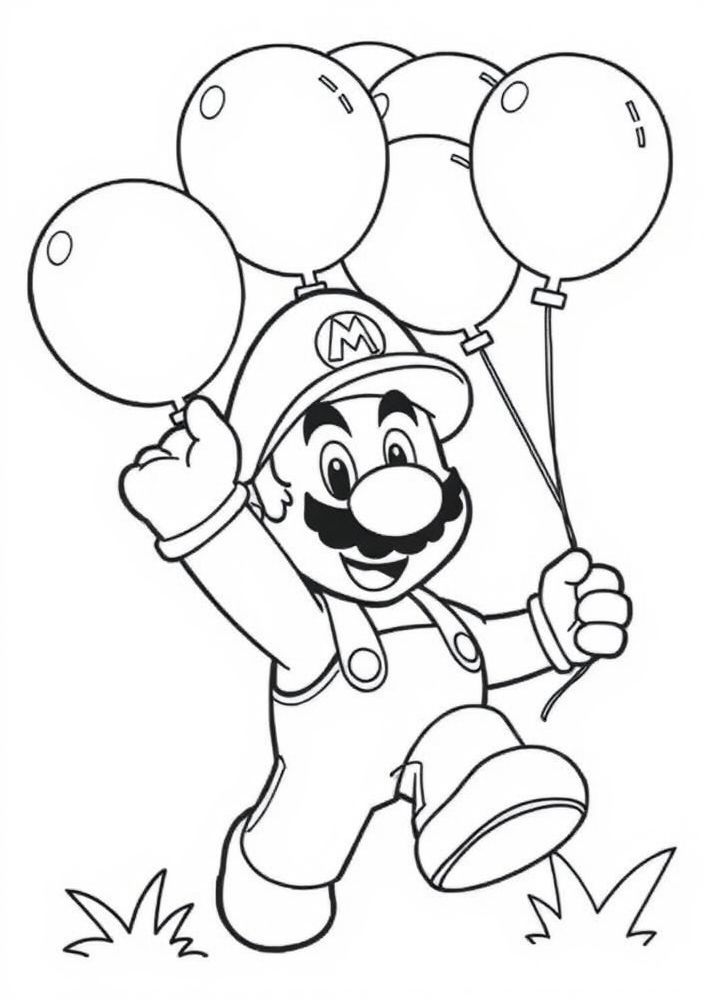 Desenho do Mario com balões para colorir