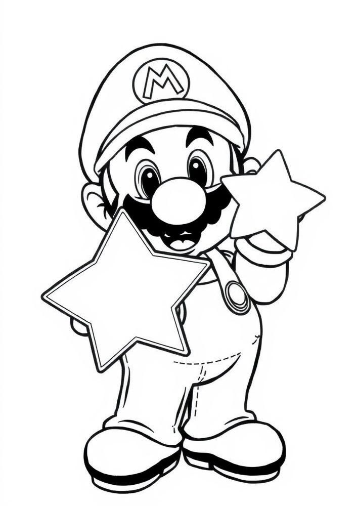 Desenho do Mario com estrela para colorir