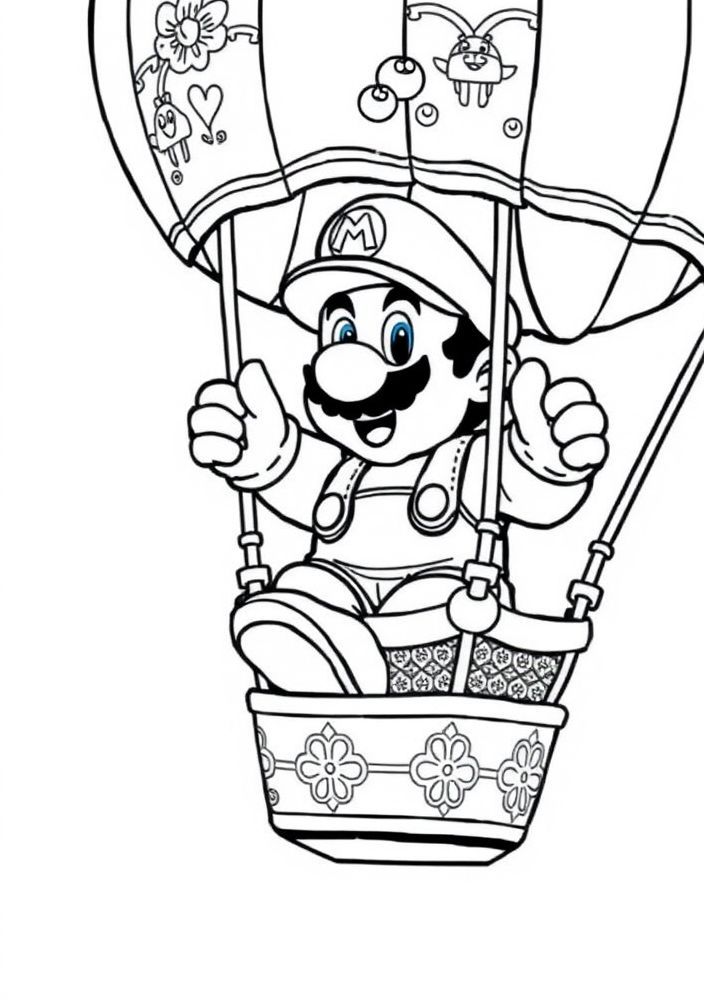 Desenho do Mario em um balão de ar quente para colorir