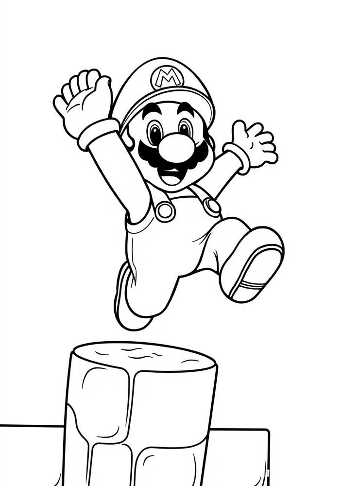 Desenho do Mario em uma plataforma de salto para colorir