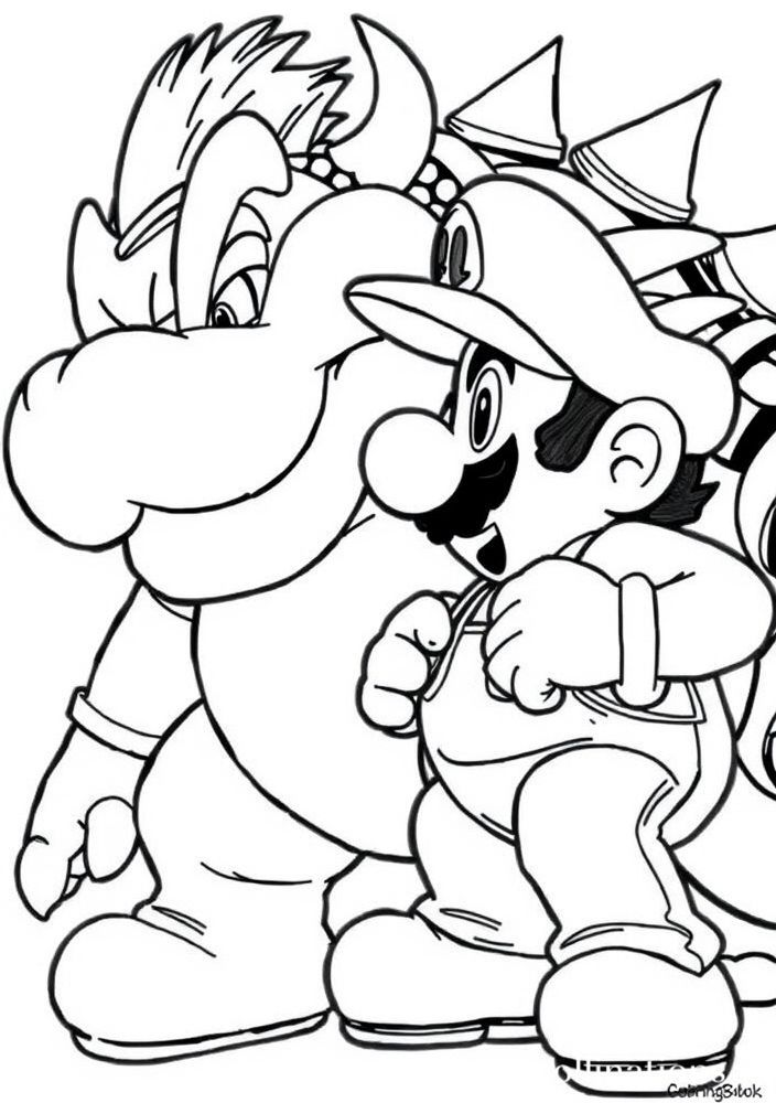 Desenho do Mario enfrentando o Bowser para colorir