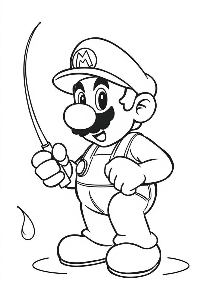 Desenho do Mario pescando em um lago para colorir