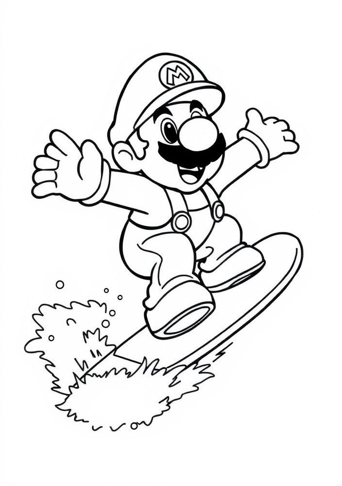 Desenho do Mario surfando para colorir