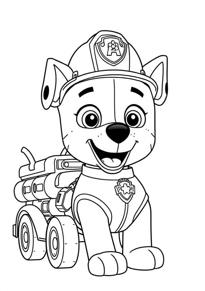 Desenho do Marshall em um carro de bombeiros para colorir