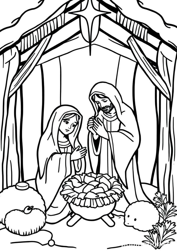 Desenho do Nascimento de Jesus para colorir