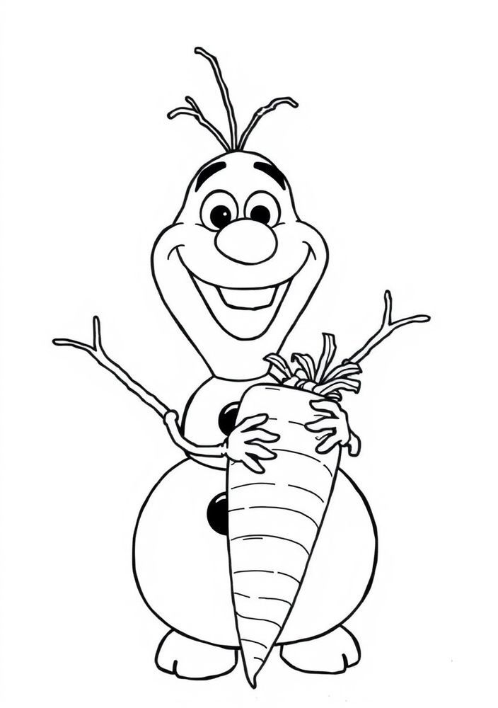 Desenho do Olaf segurando uma cenoura para colorir