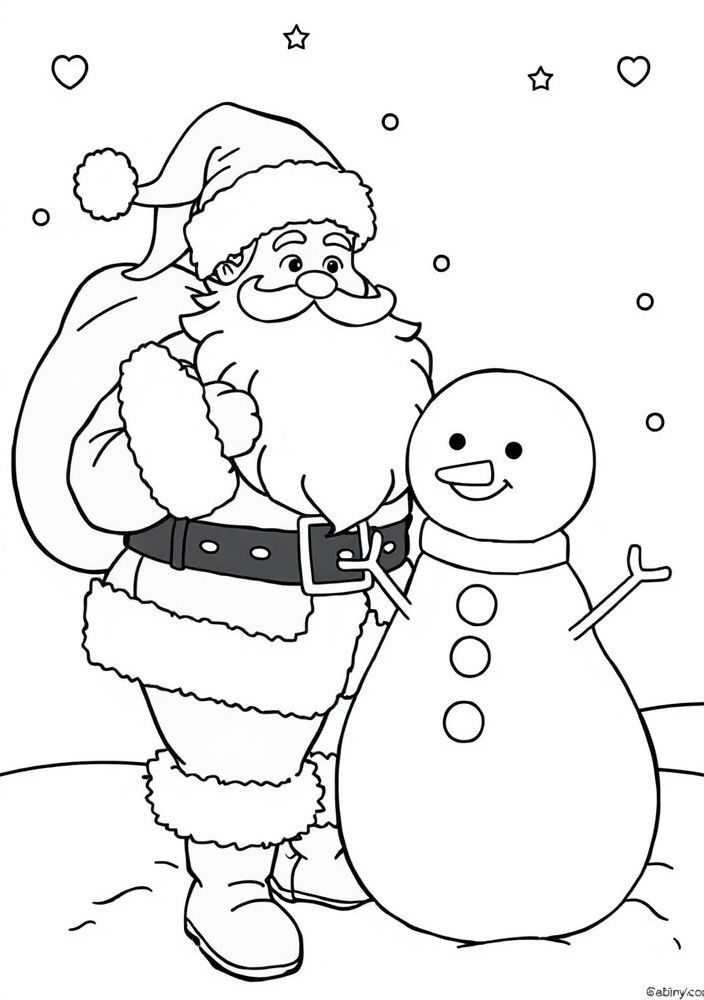Desenho do Papai Noel com um boneco de neve para colorir