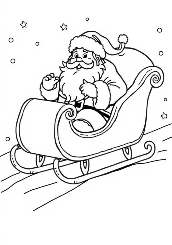 Desenho do Papai Noel em um treno para colorir