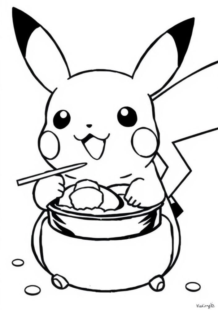 Desenho do Pikachu comendo sushi para colorir