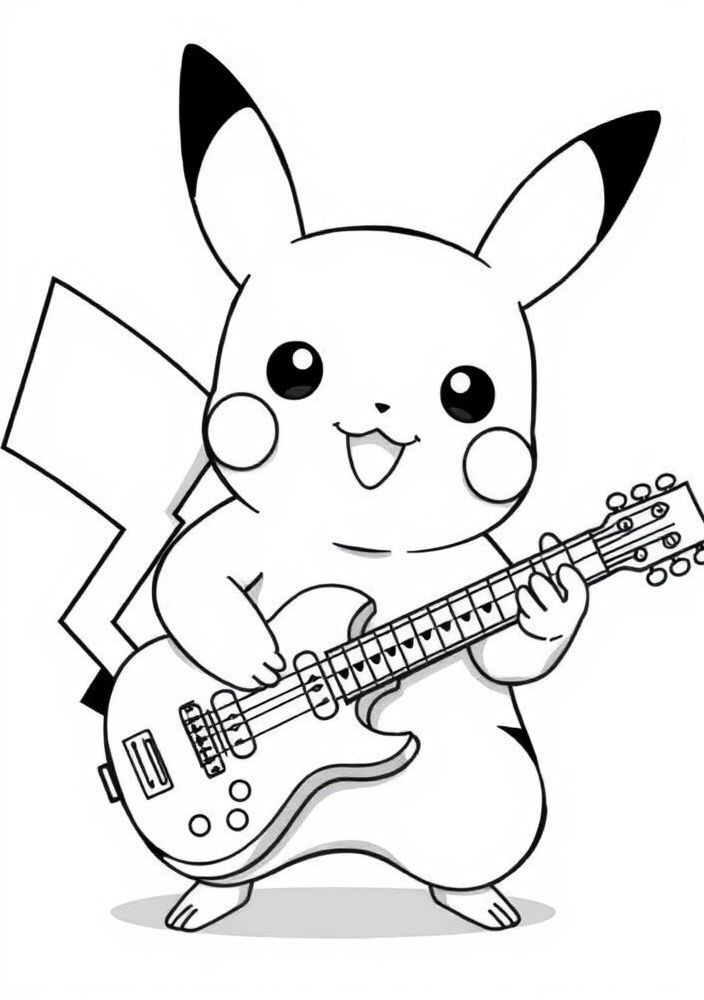 Desenho do Pikachu tocando violão para colorir