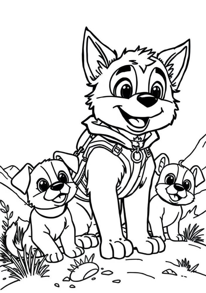 Desenho do Ryder e seus filhotes em aventura, para colorir