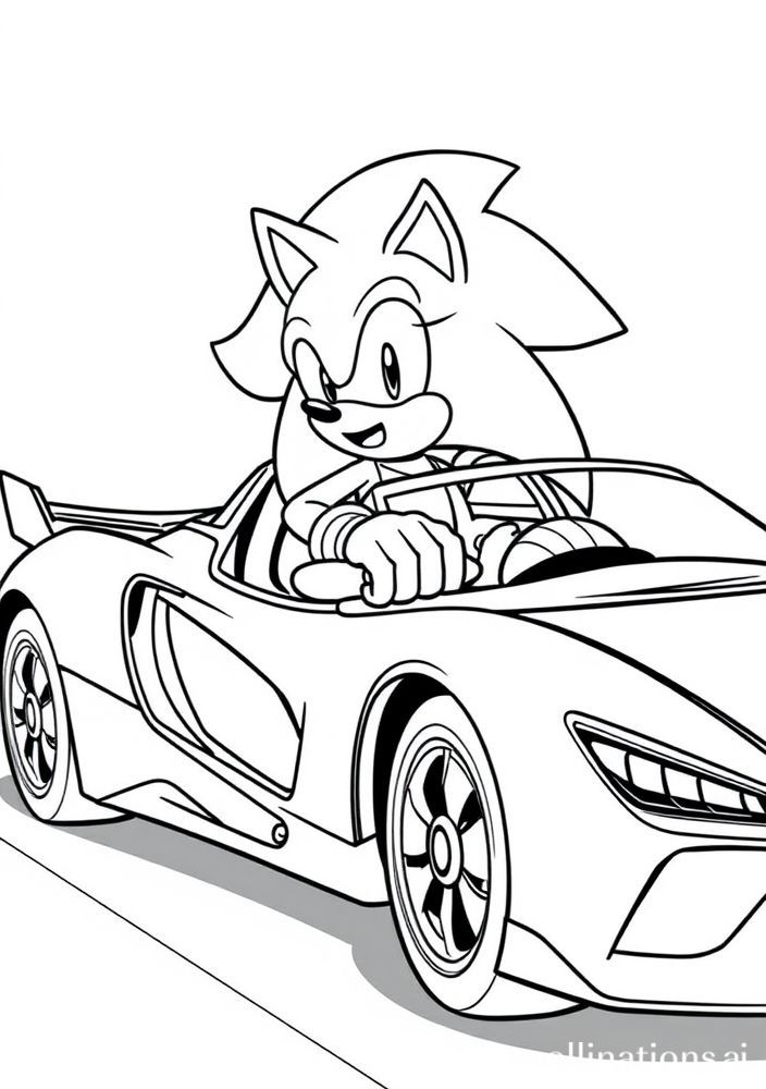 Desenho do Sonic com seu carro esportivo para colorir