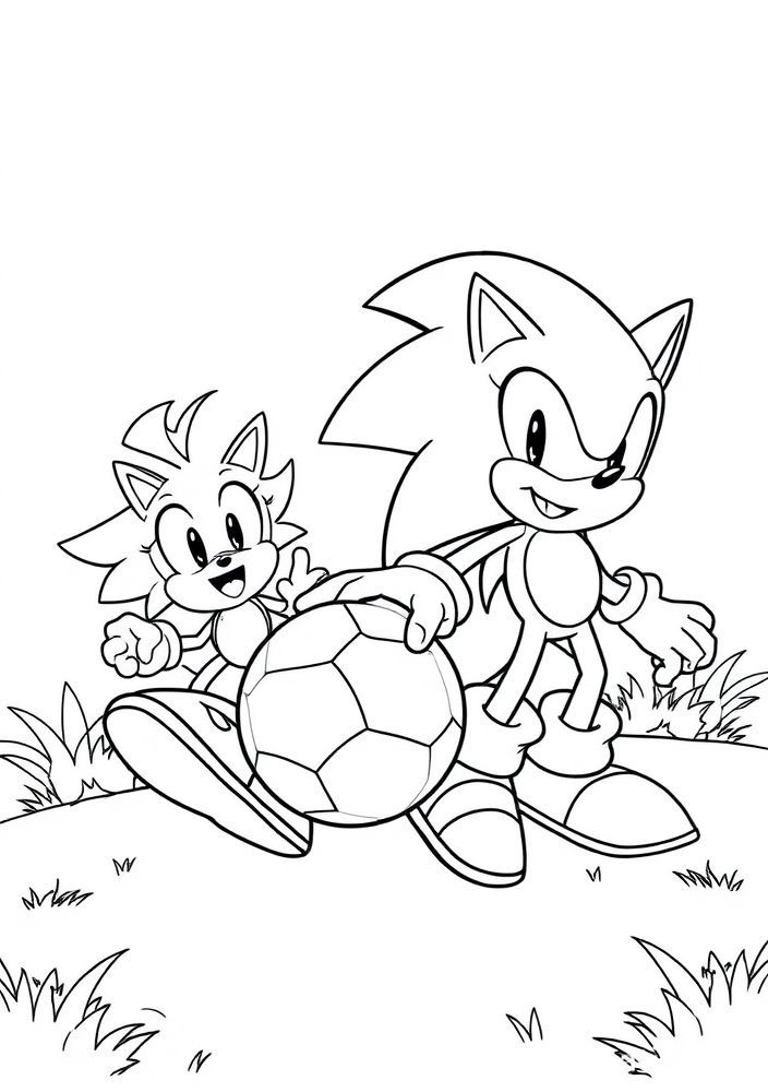 Desenho do Sonic e Amigos jogando bola para colorir