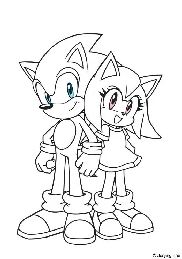 Desenho do Sonic e Amy juntos para colorir