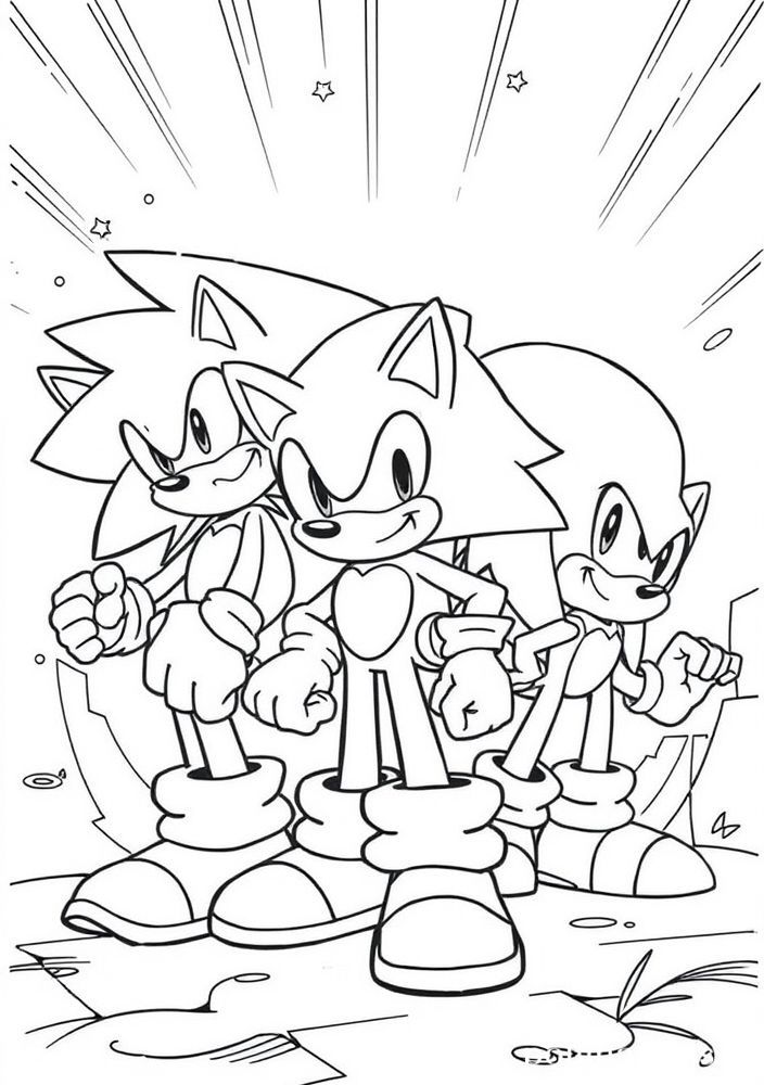 Desenho do Sonic e sua equipe enfrentando desafios juntos para colorir