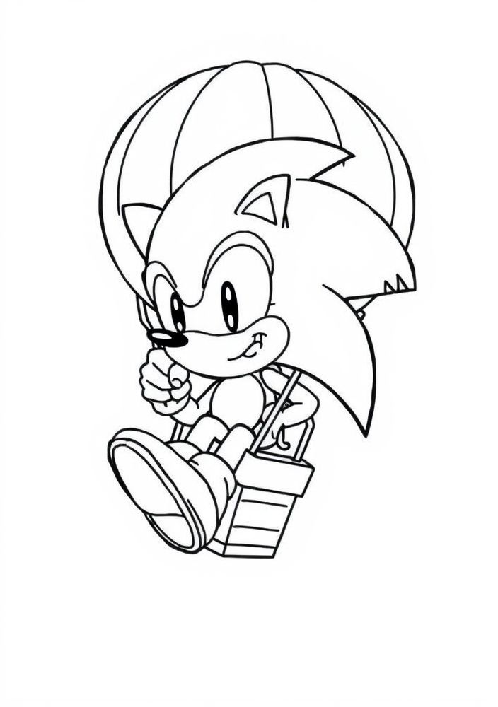 Desenho do Sonic em um balão de ar quente para colorir