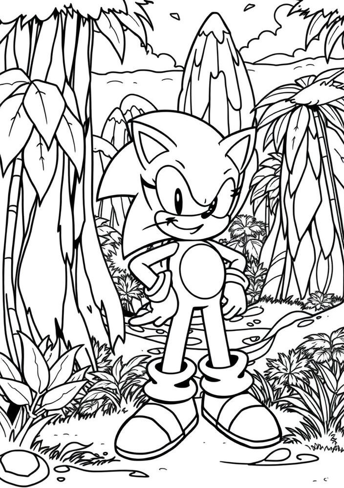 Desenho do Sonic em um cenário de Green Hill para colorir