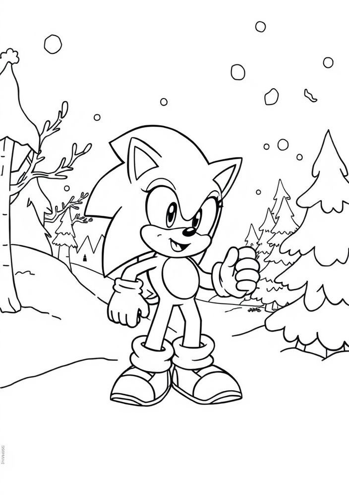 Desenho do Sonic em um inverno encantador para colorir