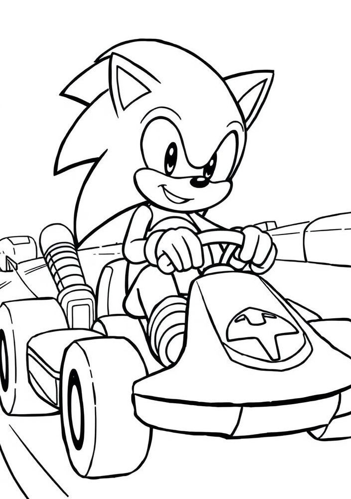 Desenho do Sonic em um kart para colorir