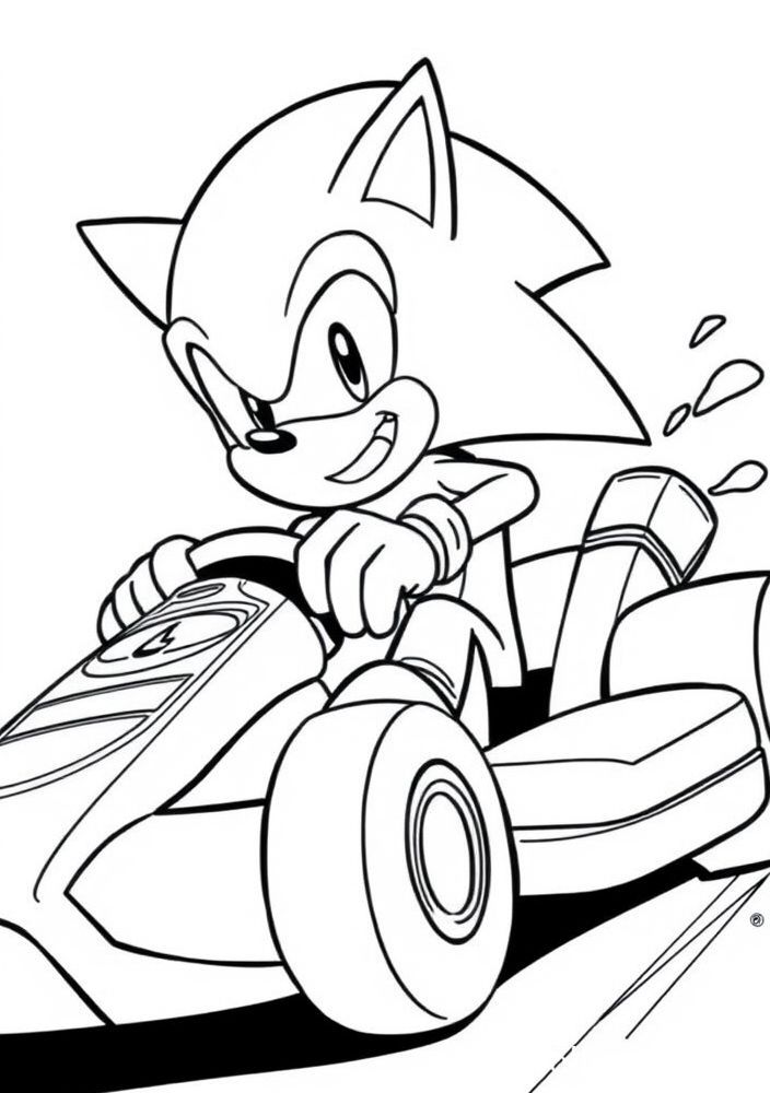 Desenho do Sonic em um karts para colorir
