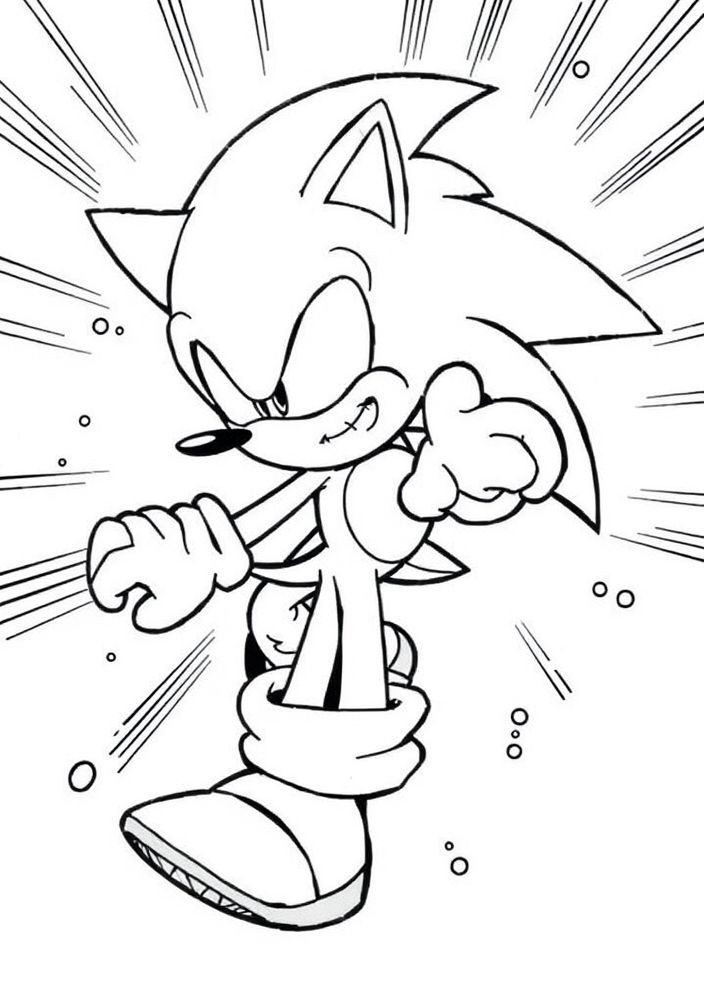 Desenho do Sonic em um modo de superfast para colorir