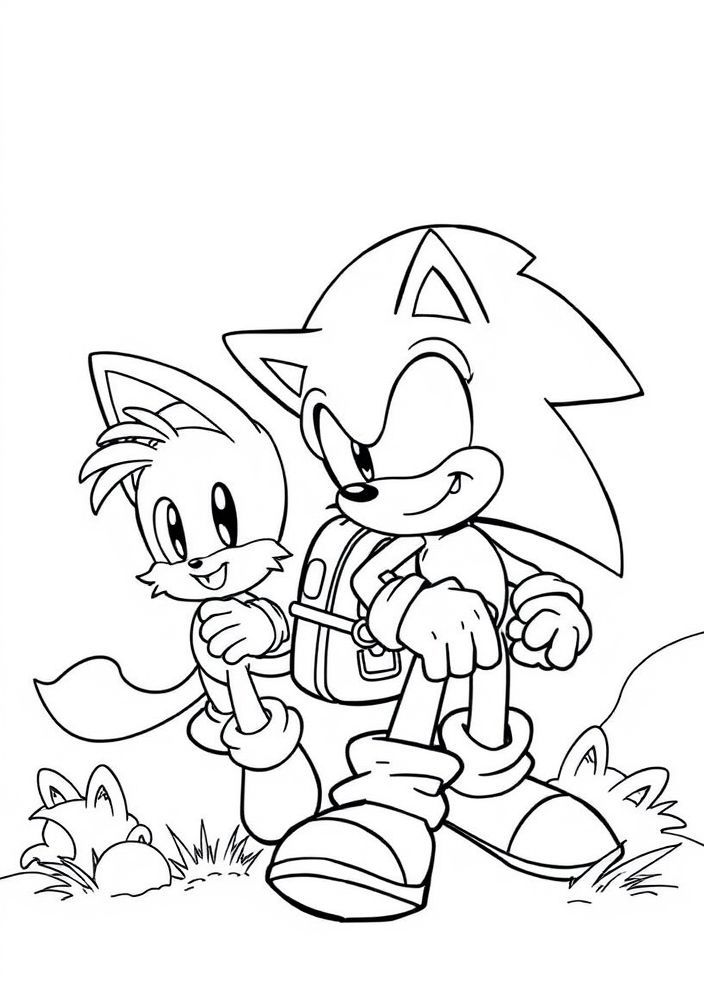Desenho do Sonic em uma missão de resgate com Tails para colorir
