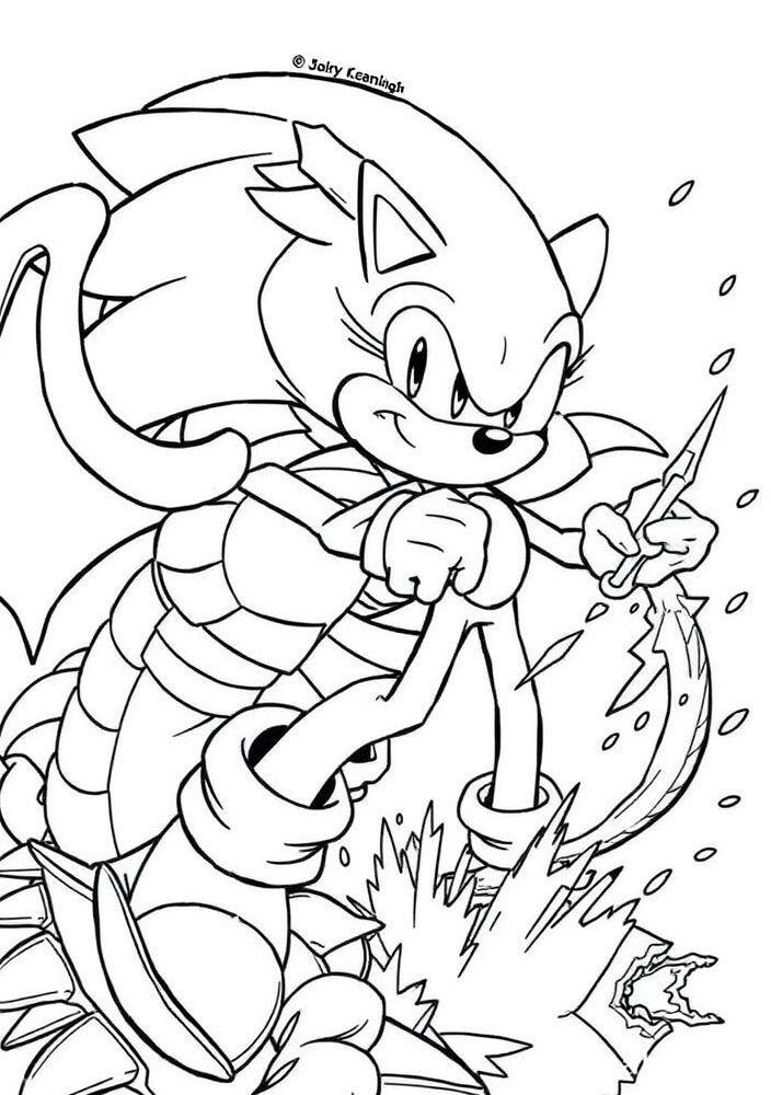 Desenho do Sonic enfrentando um dragão para colorir