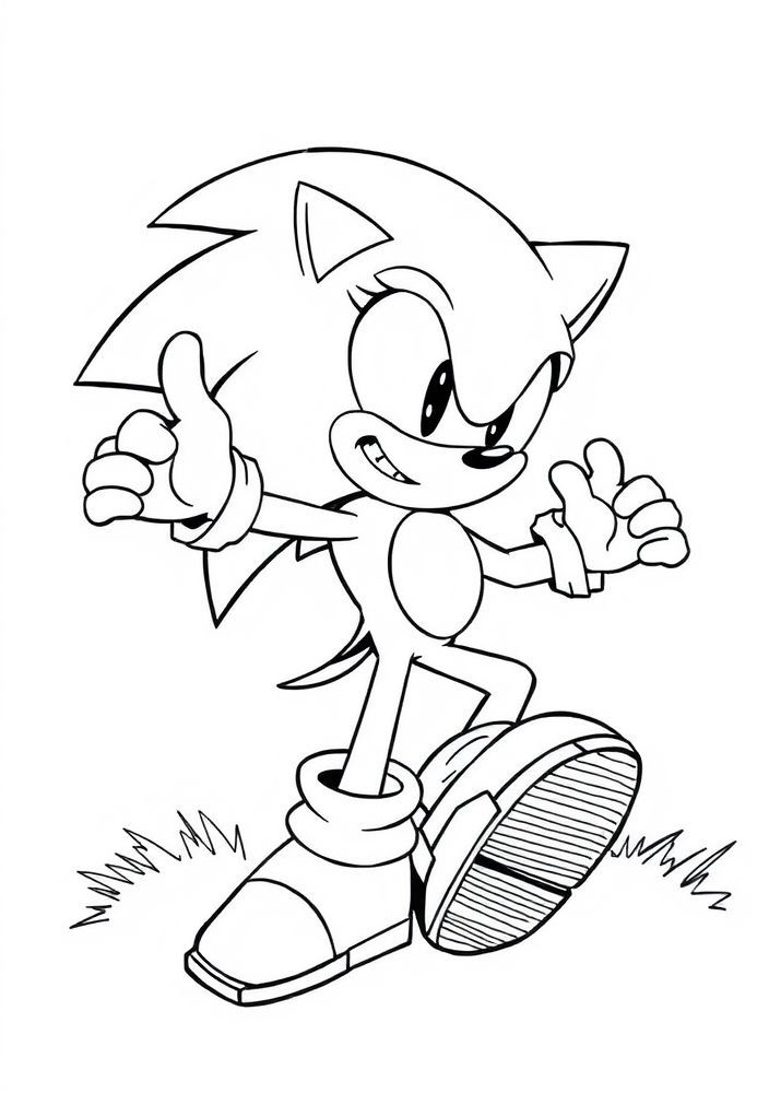 Desenho do Sonic fazendo um truque de acrobacia para colorir