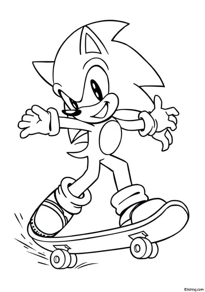 Desenho do Sonic patinando para colorir