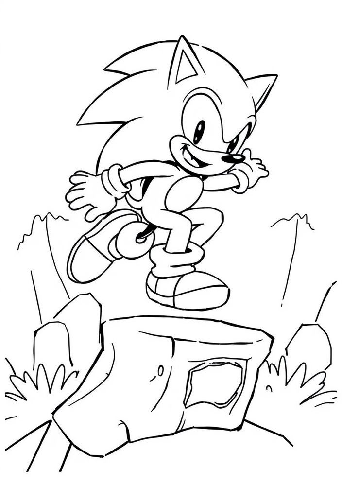Desenho do Sonic pulando em uma plataforma para colorir