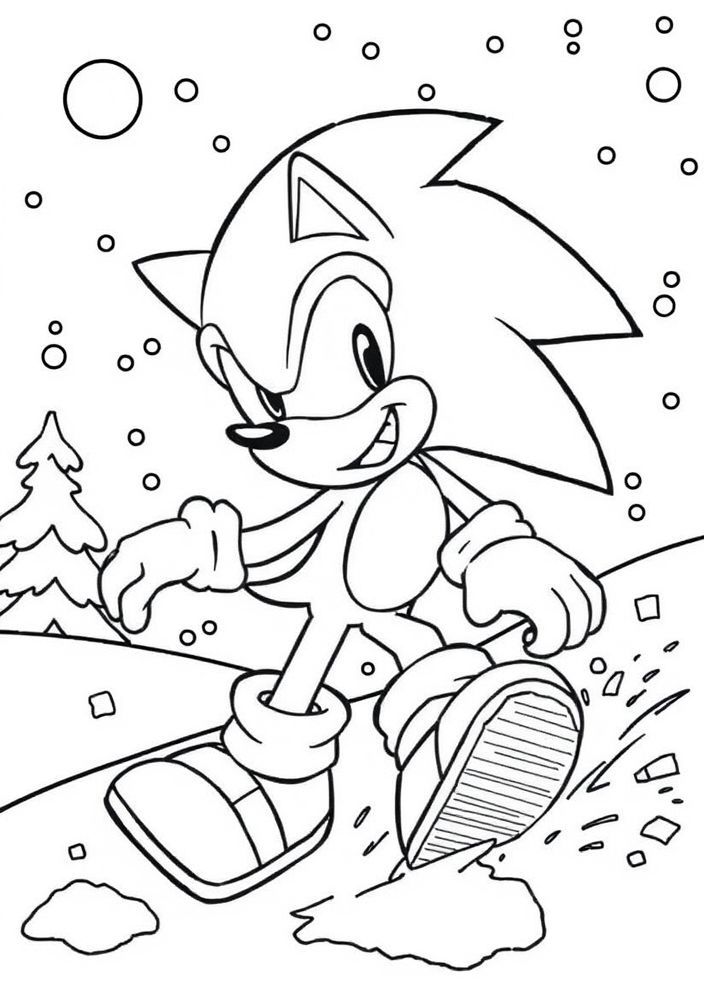 Desenho do Sonic se divertindo na neve para colorir