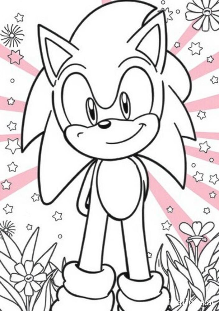 Desenho do Sonic sorridente em um fundo colorido para colorir