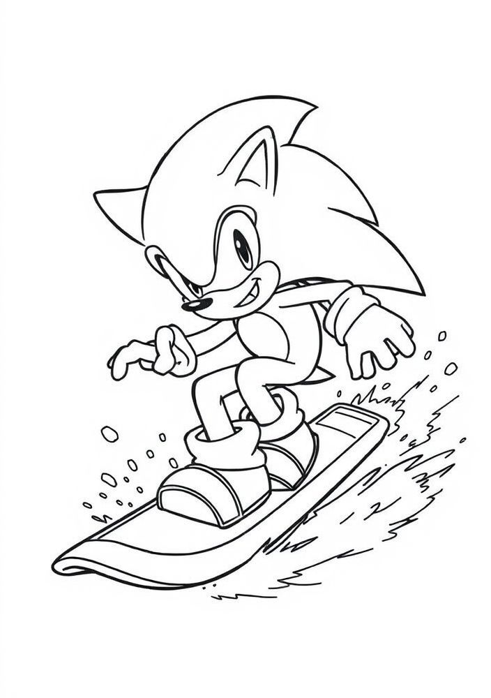 Desenho do Sonic surfando para colorir