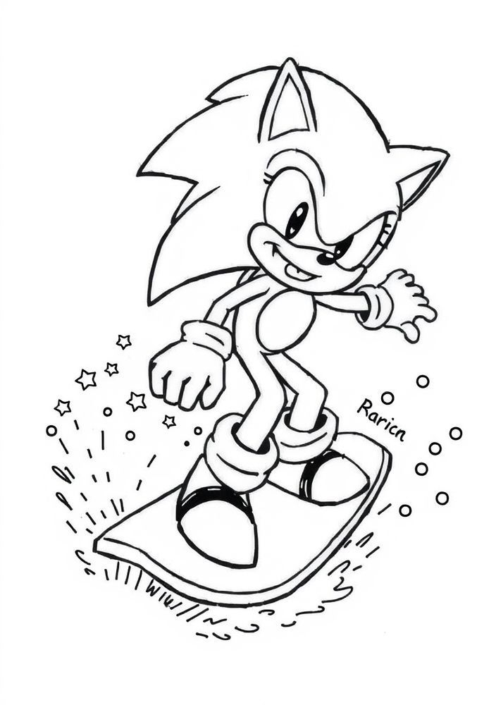 Desenho do Sonic surfando para colorir