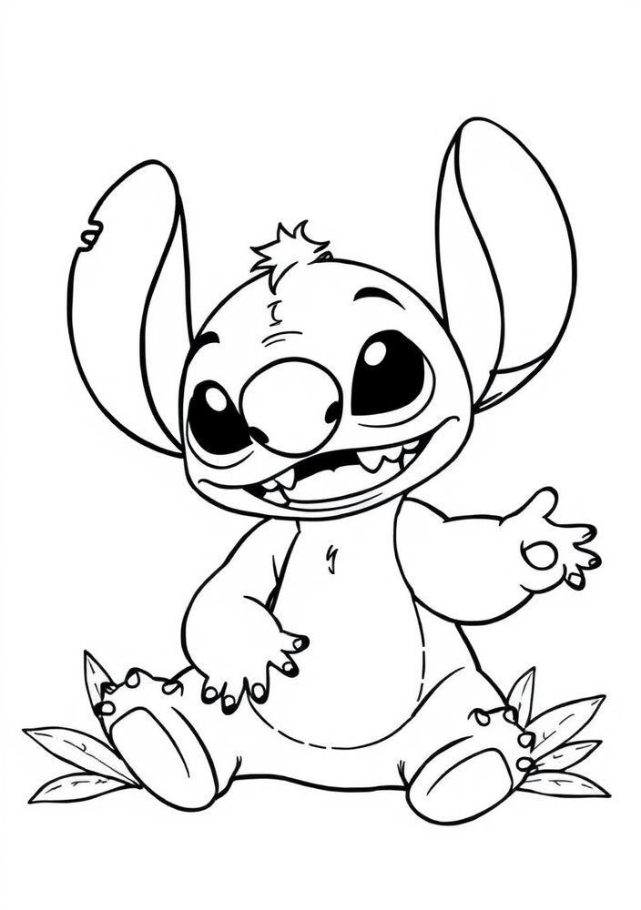 Desenho do Stitch com seu amigo Pleakley para colorir
