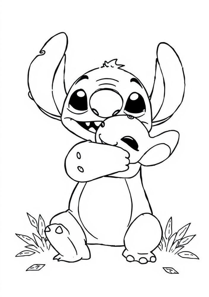 Desenho do Stitch e a Lilo juntos para colorir