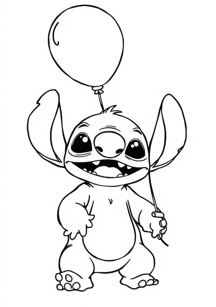 Desenho do Stitch e seu balão para colorir