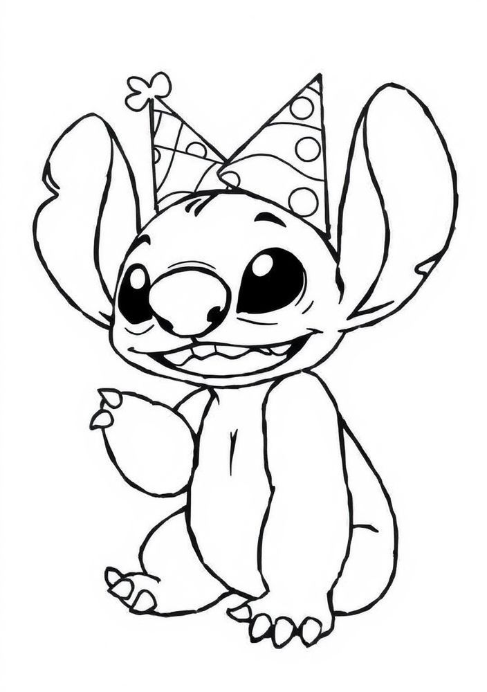 Desenho do Stitch e seu chapéu de festa para colorir