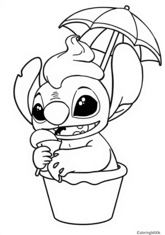 Desenho do Stitch e seu sorvete para colorir