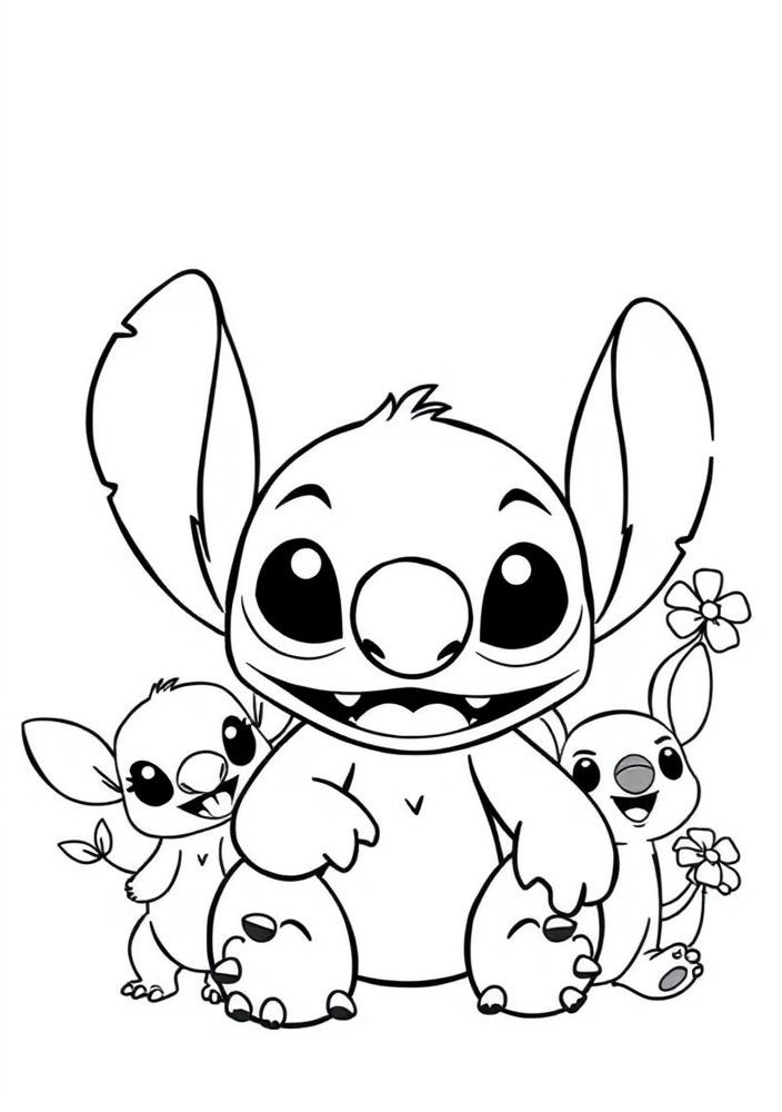Desenho do Stitch e seus amigos para colorir