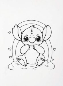 Desenho do Stitch e um arco-íris para colorir