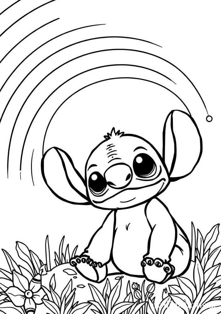 Desenho do Stitch e um arco-íris para colorir